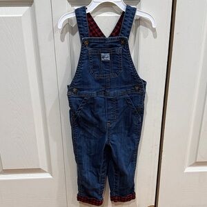 Carter's Blue Denim Overalls with Red Plaid Trim 18M